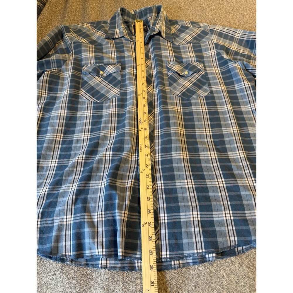 Vntg Wrangler Blue Pearlsnap Plaid Western Long Sleeve Button Up 2xl - Picture 7 of 7